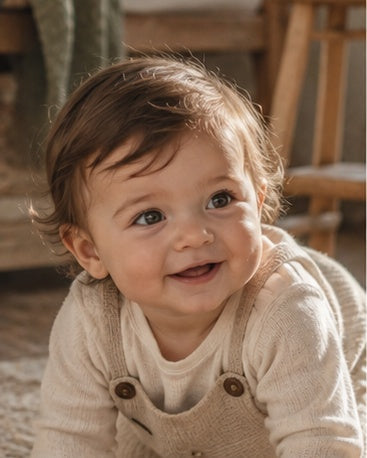 Bebê sorrindo em momento espontâneo da infância — Pequenos da Vovó